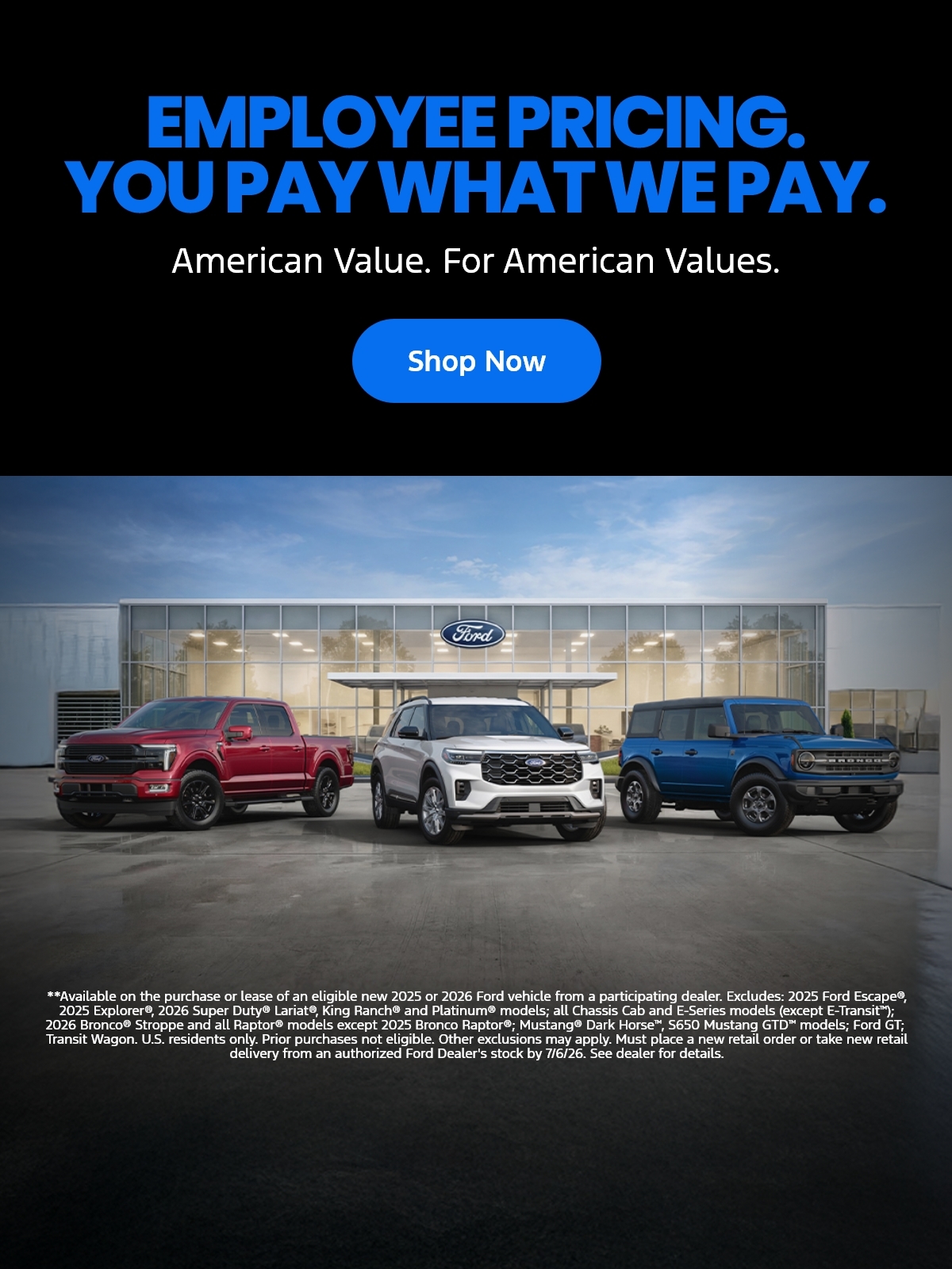 Employee Pricing on select new vehicles In line 